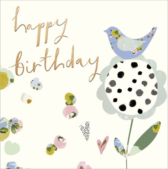verjaardagskaart woodmansterne - happy birthday - vogel op bloem | muller wenskaarten
