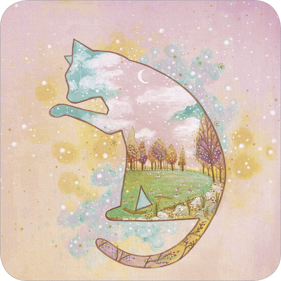 Bestel deze bijzondere vierkante ansichtkaart met envelop van jehanne weyman - kat in pastel maanlicht bij muller wenskaarten