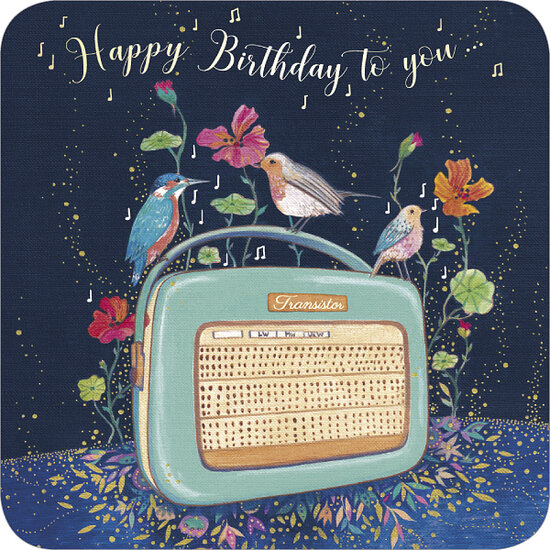 vierkante verjaardag ansichtkaart met envelop van Jehanne Weyman - radio | muller wenskaarten