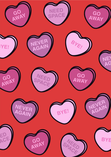 wenskaart sugar rush - bye! never again go away need space - hartjes| muller wenskaarten | online kaarten bestellen