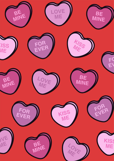 wenskaart sugar rush - kiss me be mine forever - hartjes| muller wenskaarten | online kaarten bestellen