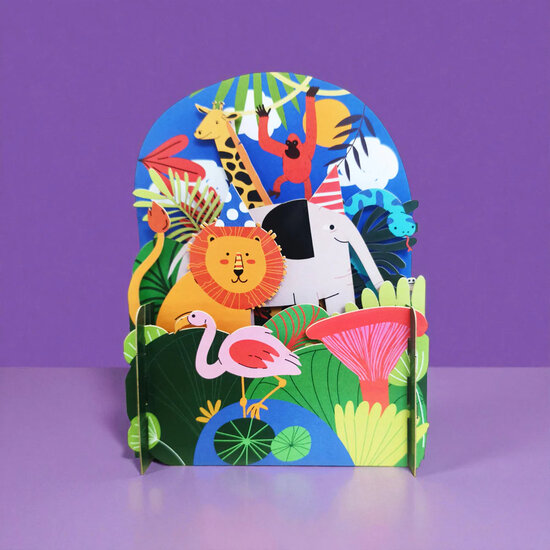 3d pop up kinderkaart - jungle leeuw olifant | muller wenskaarten