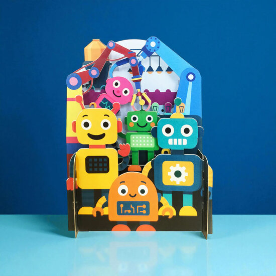 3d pop up kinderkaart - robots | muller wenskaarten