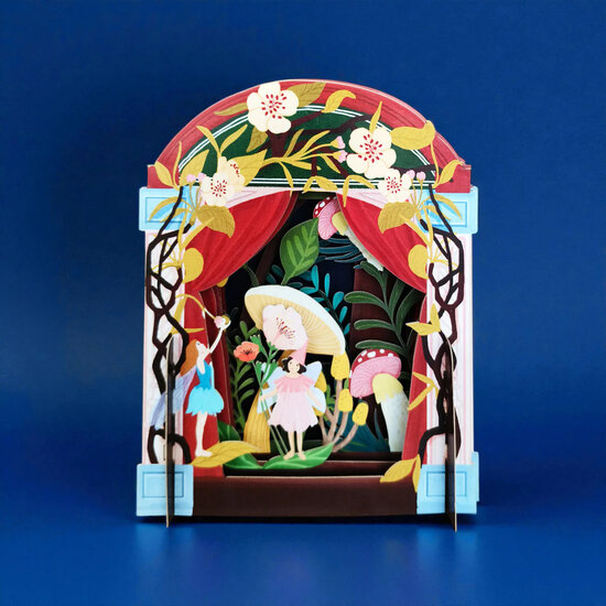 3d pop-up kaart miniature pop-up - fee en paddenstoel | muller wenskaarten