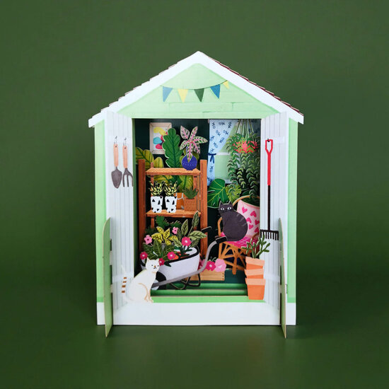 3d pop-up kaart miniature pop-up - tuinschuur | muller wenskaarten