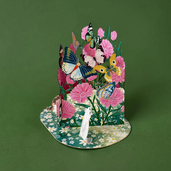 3D pop up wenskaart  - little moments - bloemen en vlinders in de tuin