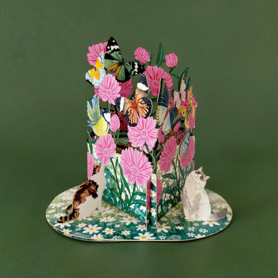 Bestel een mooie 3D pop up wenskaart  - little moments - bloemen en vlinders in de tuin bij Muller wenskaarten