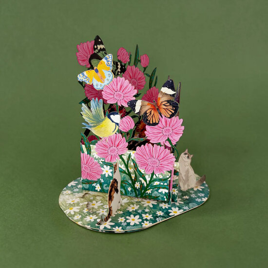 3D pop up wenskaart  - little moments - bloemen en vlinders in de tuin