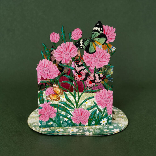 3D pop up wenskaart  - little moments - bloemen en vlinders in de tuin