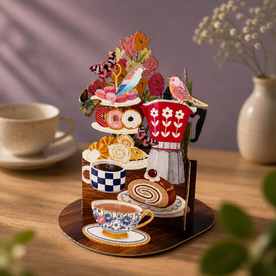 3D pop up wenskaart  - little moments - theetijd