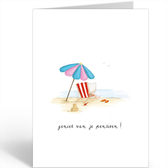 wenskaart - geniet van je pensioen - strand | muller wenskaarten
