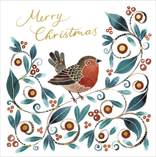 luxe kerstkaarten woodmansterne - Wishing you a Merry Christmas and a Happy New Year - roodborstje|Muller wenskaarten