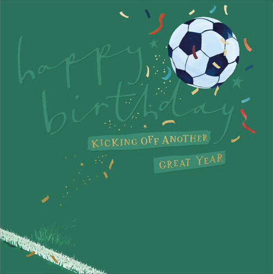 luxe verjaardagskaart woodmansterne - Kick off Your Birthday - voetbal | muller wenskaarten