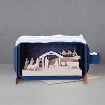 3D pop up christelijke kerstkaart - message in a bottle - kerststal