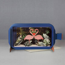 3D pop up wenskaart - message in a bottle - flamingo's met hart