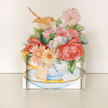 3d pop-up kaart miniature greetings - bloemen, rozen in kop en schotel