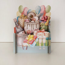 3d pop-up kaart miniature greetings - taart en champagne