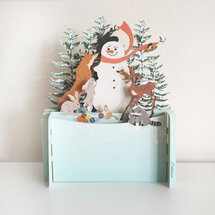 3d pop-up kerstkaart miniature greetings - sneeuwpop met dieren