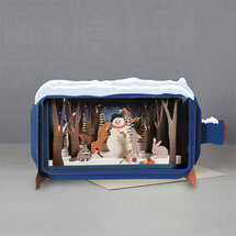 3D pop up kerstkaart - message in a bottle - sneeuwpop en dieren