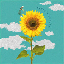 verjaardagskaart woodmansterne - woman on venus - happy birthday - zonnebloem