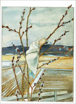 ansichtkaart Elsa Beskow - slapend kindje en weiland