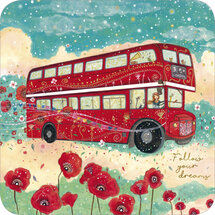 vierkante ansichtkaart met envelop - follow your dreams - bus