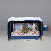 3D pop up kerstkaart - message in a bottle - dieren bij boom