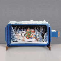 3D pop up kerstkaart - message in a bottle - pinguïns en hazen