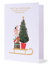 8 kerstkaarten - prettige kerstdagen en een gelukkig nieuwjaar - honden bij kerstboom