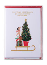 8 kerstkaarten - prettige kerstdagen en een gelukkig nieuwjaar - honden bij kerstboom