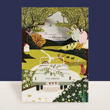 lasergesneden wenskaart blossom - trouwauto - on your wedding day