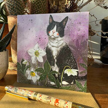 wenskaart alex clark - kat en helleborus