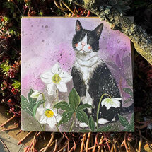 wenskaart alex clark - kat en helleborus