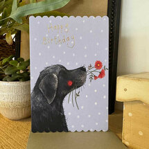verjaardagskaart alex clark - happy birthday - hond met bloemen