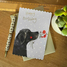 verjaardagskaart alex clark - happy birthday - hond met bloemen