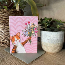 wenskaartje alex clark - kat met bloemen