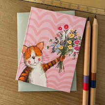 wenskaartje alex clark - kat met bloemen
