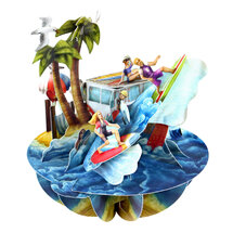 3D kaart - pirouettes cards - surfen bij het strand