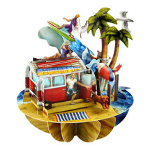 3D kaart - pirouettes cards - surfen bij het strand