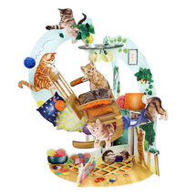 3d wenskaart - pendulum - katten op schommelstoel