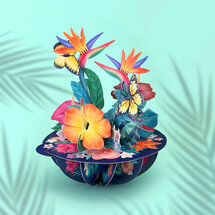 3D kaart - pirouettes cards - tropische bloemen