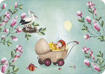 geboorte ansichtkaart van Mila - baby en ooievaar