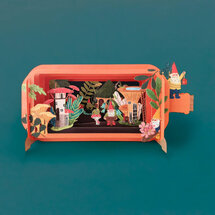 3D pop up wenskaart - message in a bottle - kabouter en paddenstoelen