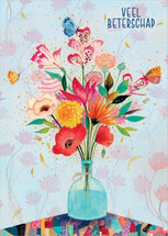 wenskaart correspondances Jehanne Weyman - veel beterschap - bloemen