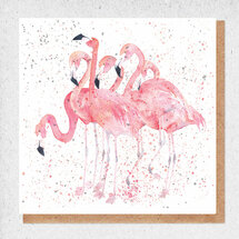 wenskaart fine art - flamingo's