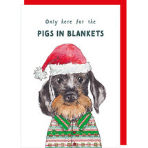 kerstkaart rosie made a thing - tipp top - only there for pigs in blankets - hond