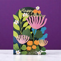lasergesneden wenskaart blossom - happy birthday - bloemen groen