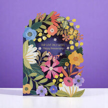 lasergesneden wenskaart blossom - happy anniversary - our love only grows