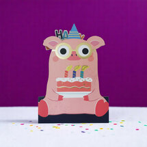 lasergesneden kaart met bewegende ogen - Aww! So Cute! - happy birthday - feestvarken