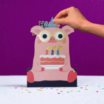 lasergesneden kaart met bewegende ogen - Aww! So Cute! - happy birthday - feestvarken